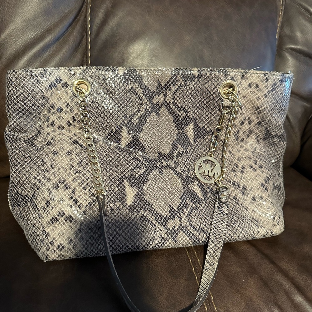 Michael Kors Gray Snake Print Shoulder Bag